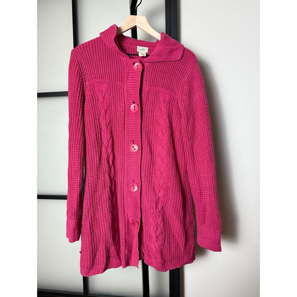LL Bean Pink Cardigan Size Large